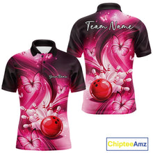 Load image into Gallery viewer, Custom Pink Butterfly Bowling Men Polo Shirts, Team Tournament Bowlers Outfit IPHW11112