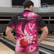 Load image into Gallery viewer, Custom Pink Butterfly Bowling Men Quarter-Zip Shirts, Team Tournament Bowlers Outfit IPHW11112