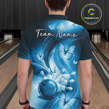 Load image into Gallery viewer, Custom Blue Butterfly Bowling Men Polo Shirts, Team Tournament Bowlers Outfit IPHW11113