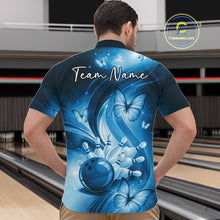 Load image into Gallery viewer, Custom Blue Butterfly Bowling Men Quarter-Zip Shirts, Team Tournament Bowlers Outfit IPHW11113