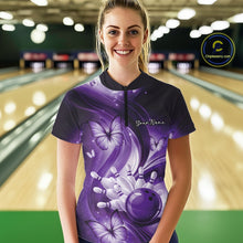 Load image into Gallery viewer, Custom Purple Butterfly Bowling Women Quarter-Zip Shirts, Team Tournament Bowlers Outfit IPHW11114