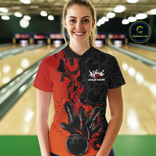 Load image into Gallery viewer, Custom Red Orange Fire Flame Bowling Team Women Quarter-Zip Shirts, Bowling League Shirt IPHW10184
