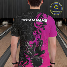 Load image into Gallery viewer, Custom Pink Purple Fire Flame Bowling Team Men Polo Shirts, Bowling League Shirt IPHW10187