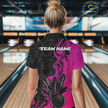 Load image into Gallery viewer, Custom Pink Purple Fire Flame Bowling Team Women Polo Shirts, Bowling League Shirt IPHW10187