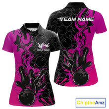 Load image into Gallery viewer, Custom Pink Purple Fire Flame Bowling Team Women Polo Shirts, Bowling League Shirt IPHW10187