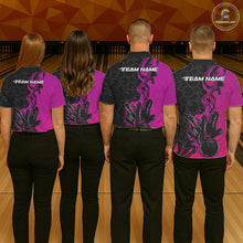 Load image into Gallery viewer, Custom Pink Purple Fire Flame Bowling Team Men Polo Shirts, Bowling League Shirt IPHW10187