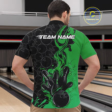 Load image into Gallery viewer, Custom Black And Green Flame Bowling Team Men Quarter-Zip Shirts, Bowling League Shirt IPHW10189