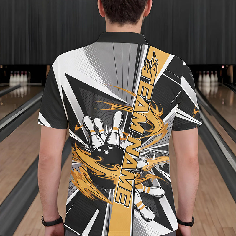 Custom Black And Yellow Strike Bowling Men Polo Shirts, Bowling Team League Shirt With Name IPHW8759