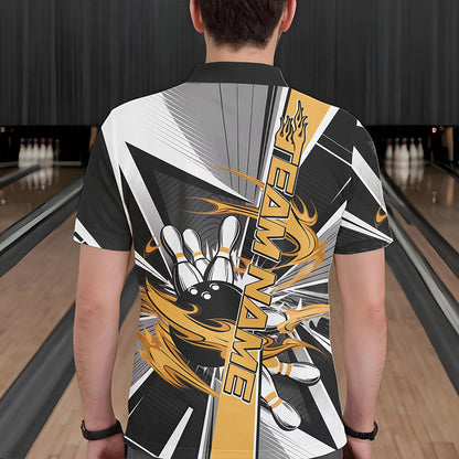 Custom Black And Yellow Strike Bowling Men Polo Shirts, Bowling Team League Shirt With Name IPHW8759