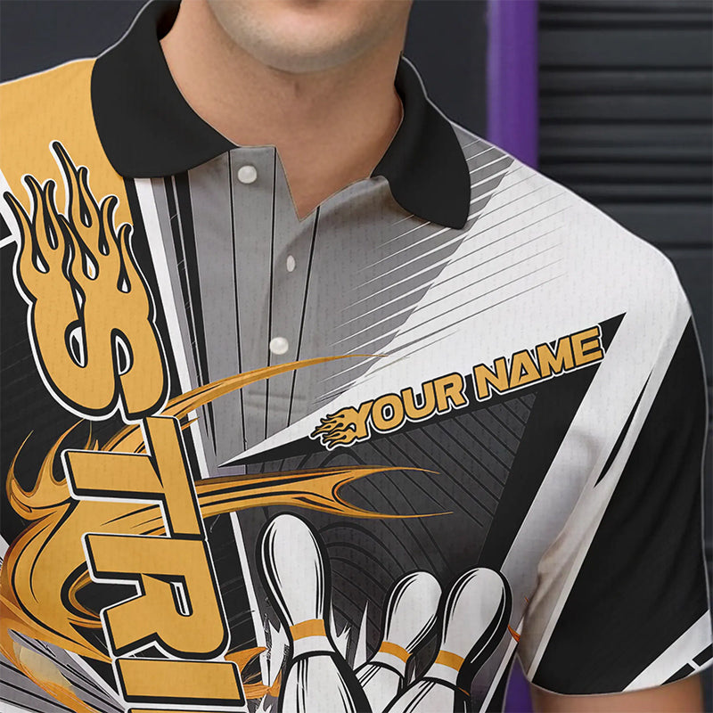 Custom Black And Yellow Strike Bowling Men Polo Shirts, Bowling Team League Shirt With Name IPHW8759