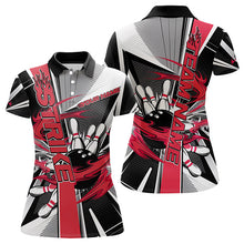 Load image into Gallery viewer, Custom Black And Red Strike Bowling Women Polo Shirts, Bowling Team League Shirt With Name IPHW8761