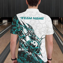 Load image into Gallery viewer, Custom Turquoise Blue Camouflage Bowling Polo Shirts For Men, Bowling Team Uniform Bowler Outfit IPHW8772