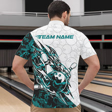 Load image into Gallery viewer, Custom Turquoise Blue Camouflage Bowling Men Quarter-Zip Shirts, Bowling Team Uniform Bowler Outfit IPHW8772