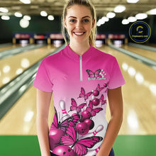 Load image into Gallery viewer, Custom Pink Gradient Butterfly Bowling Women Quarter-Zip Shirt Team, Bowling League Shirt IPHW9005