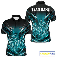Load image into Gallery viewer, Custom Turquoise Blue Fire Flame Bowling Men Polo Shirt, Bowling Team Tournament Outfit IPHW11134