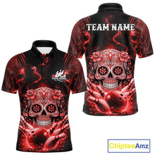 Load image into Gallery viewer, Custom Red Sugar Skull Bowling Men Polo Shirt, Halloween Team Bowling Outfit IPHW11145