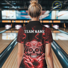 Load image into Gallery viewer, Custom Red Sugar Skull Bowling Women Quarter-Zip Shirt, Halloween Team Bowling Outfit IPHW11145
