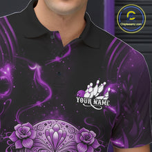 Load image into Gallery viewer, Custom Purple Sugar Skull Bowling Men Polo Shirt, Halloween Team Bowling Outfit IPHW11148