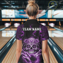 Load image into Gallery viewer, Custom Purple Sugar Skull Bowling Women Quarter-Zip Shirt, Halloween Team Bowling Outfit IPHW11148