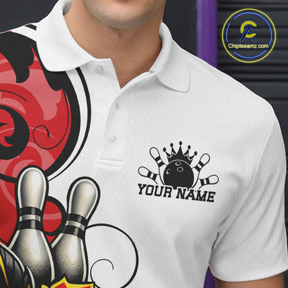 Custom Red Rose Bowling Men Polo Shirt, Floral Bowling Team Shirt IPHW11690