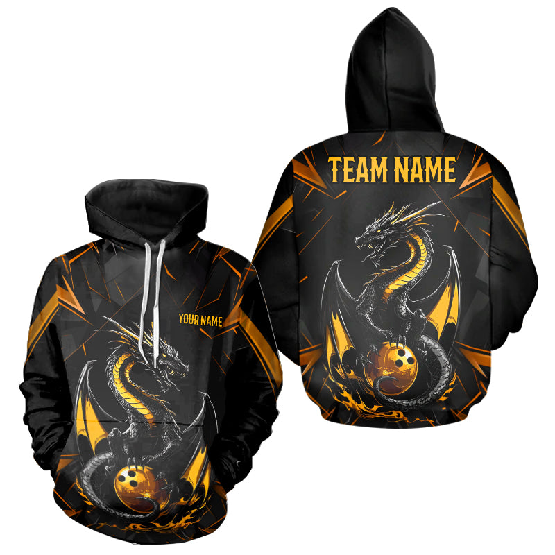 Custom Black And Gold Dragon Bowling Men And Women Hoodie Shirts, Dragon Bowling Team Uniform IPHW7312