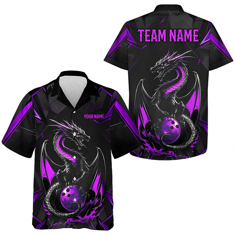 Custom Black And Purple Dragon Bowling Kid Hawaiian Shirt, Dragon Bowling Team Shirt Uniform IPHW7314