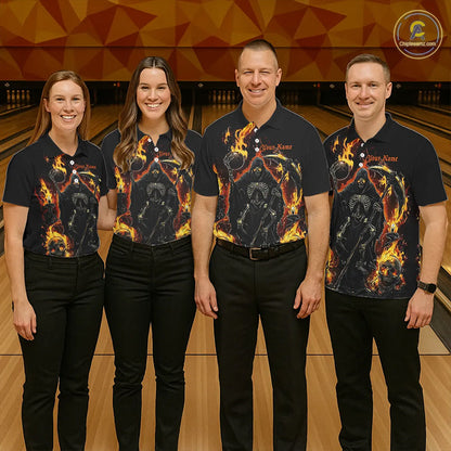 Grim Reaper Custom Flame Bowling Shirts For Men, Black And Fiery Halloween Bowling Outfits IPHW7631