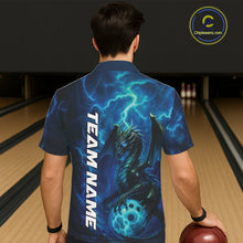 Load image into Gallery viewer, Custom Blue Thunder Lightning Bowling Team Men And Women Hawaiian Shirt, Dragon Bowling Jerseys IPHW10194