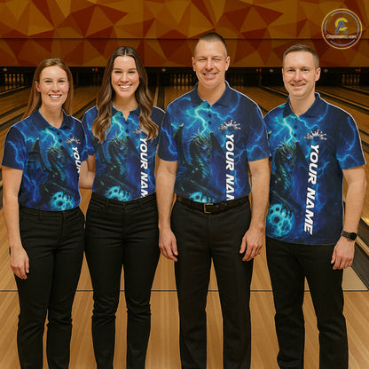 Custom Blue Thunder Lightning Bowling Team Men Polo Shirt, Dragon Bowling Jerseys IPHW10194