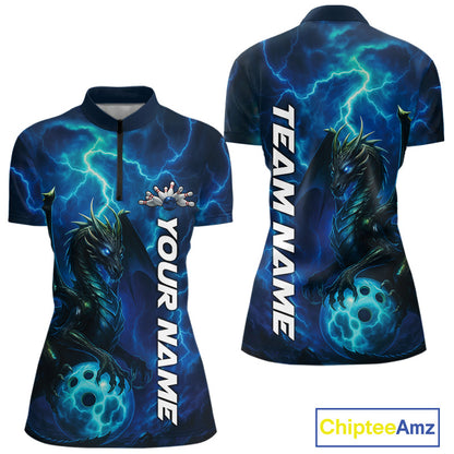 Custom Blue Thunder Lightning Bowling Team Women Shirt, Dragon Bowling Jerseys IPHW10194