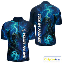 Load image into Gallery viewer, Custom Blue Thunder Lightning Bowling Team Men Quarter-Zip Shirt, Dragon Bowling Jerseys IPHW10194