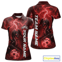 Load image into Gallery viewer, Custom Red Thunder Lightning Bowling Team Women Polo Shirt, Dragon Bowling Jerseys IPHW10195