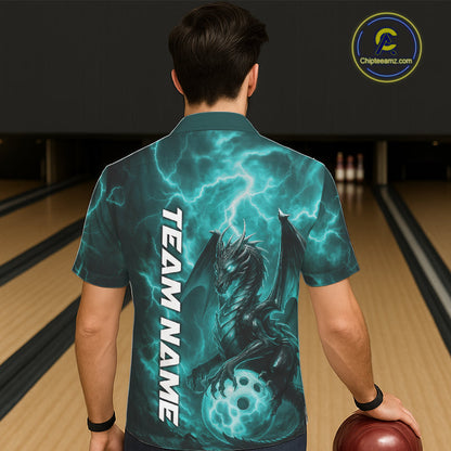 Custom Turquoise Blue Thunder Lightning Bowling Team Men And Women Hawaiian Shirt, Bowling Jerseys IPHW10196
