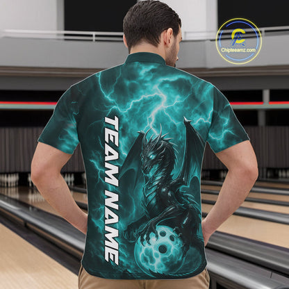 Custom Turquoise Blue Thunder Lightning Bowling Team Men Quarter-Zip Shirt, Bowling Jerseys IPHW10196