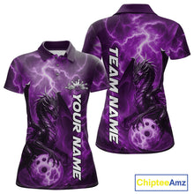 Load image into Gallery viewer, Custom Purple Thunder Lightning Bowling Team Women Polo Shirt, Dragon Bowling Jerseys IPHW10197