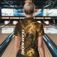 Load image into Gallery viewer, Custom Yellow Thunder Lightning Bowling Team Women Polo Shirt, Dragon Bowling Jerseys IPHW10198