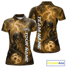 Load image into Gallery viewer, Custom Yellow Thunder Lightning Bowling Team Women Polo Shirt, Dragon Bowling Jerseys IPHW10198