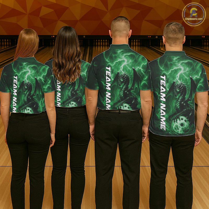 Custom Green Thunder Lightning Bowling Team Men Polo Shirt, Dragon Bowling Jerseys IPHW10199