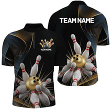 Load image into Gallery viewer, Personalized Bowling Shirts For Men, Golden Bowling Polo Shirts For Men With Team Name IPHW7334