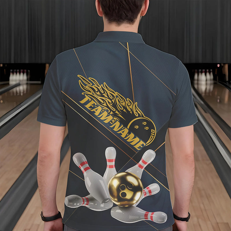 Custom Golden Bowling Shirts For Men, Flame Bowling Team Shirts Bowling Uniform IPHW7335
