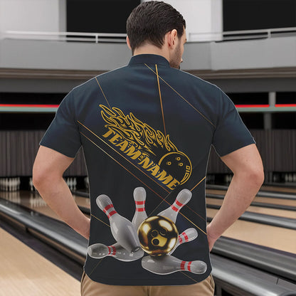 Custom Golden Bowling Shirts For Men, Flame Bowling Team Shirts Bowling Uniform IPHW7335