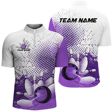 Load image into Gallery viewer, White And Purple Diagonal Stripes Custom Bowling Shirts For Men, Bowling Team Uniform IPHW7641