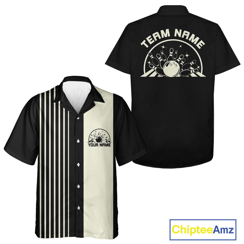 Custom Classic Striped Vintage Bowling  Shirt, Retro Bowling Button Up Team Shirt IPHW10074