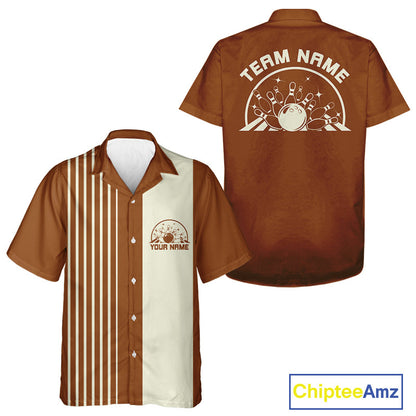 Custom Classic Striped Vintage Bowling  Shirt, Retro Bowling Button Up Team Shirt IPHW10074