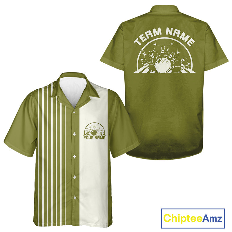 Custom Classic Striped Vintage Bowling  Shirt, Retro Bowling Button Up Team Shirt IPHW10074