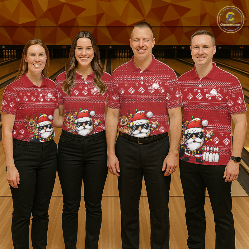 Custom Funny Christmas Men Bowling Shirts, Santa Claus And Reindeer Xmas Bowling Shirt IPHW10203