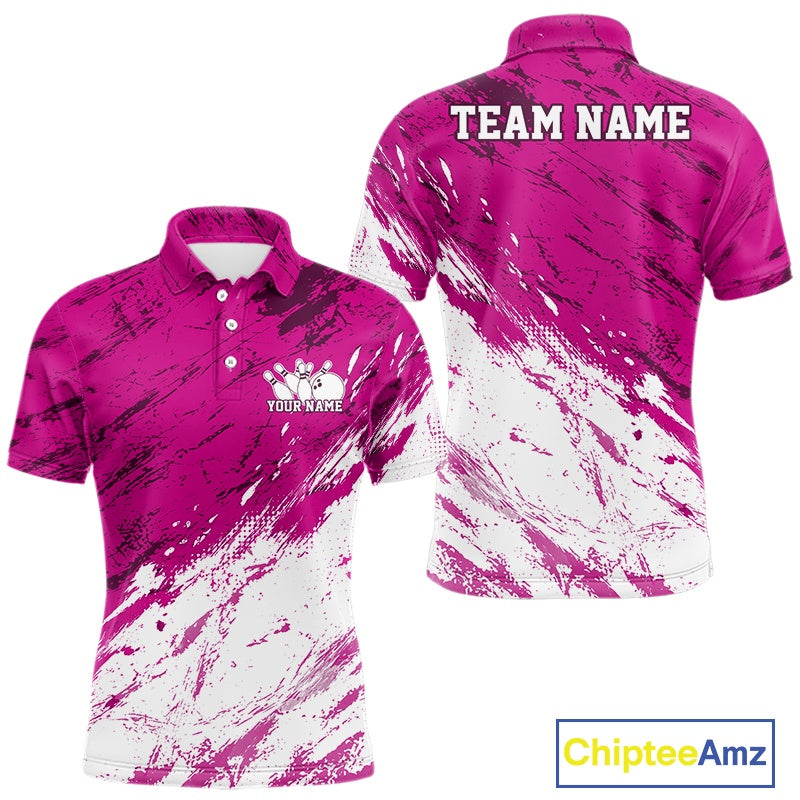Pink and white polo shirt with 'Team Name' and 'Your Name' text on a white background