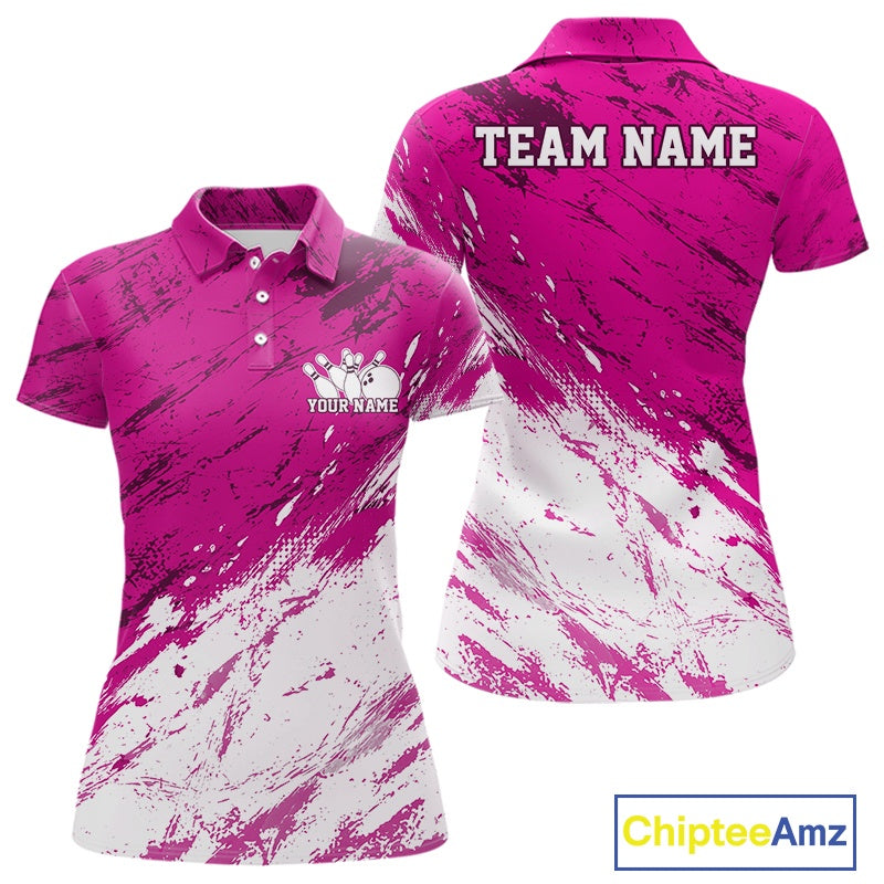 Pink and white polo shirt with 'Team Name' and 'Your Name' text, Chiptee Amz branding.
