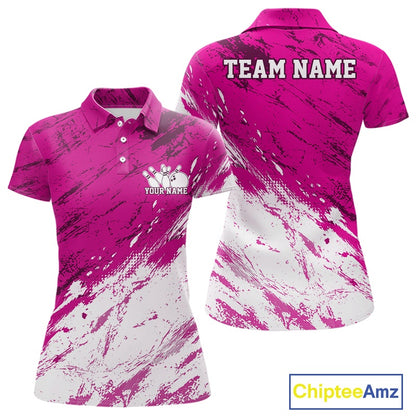 Pink and white polo shirt with 'Team Name' and 'Your Name' text, Chiptee Amz branding.