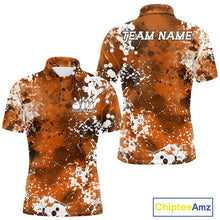 Load image into Gallery viewer, Orange and white patterned polo shirt with 'Team Name' and 'Your Name' text space on a white background.